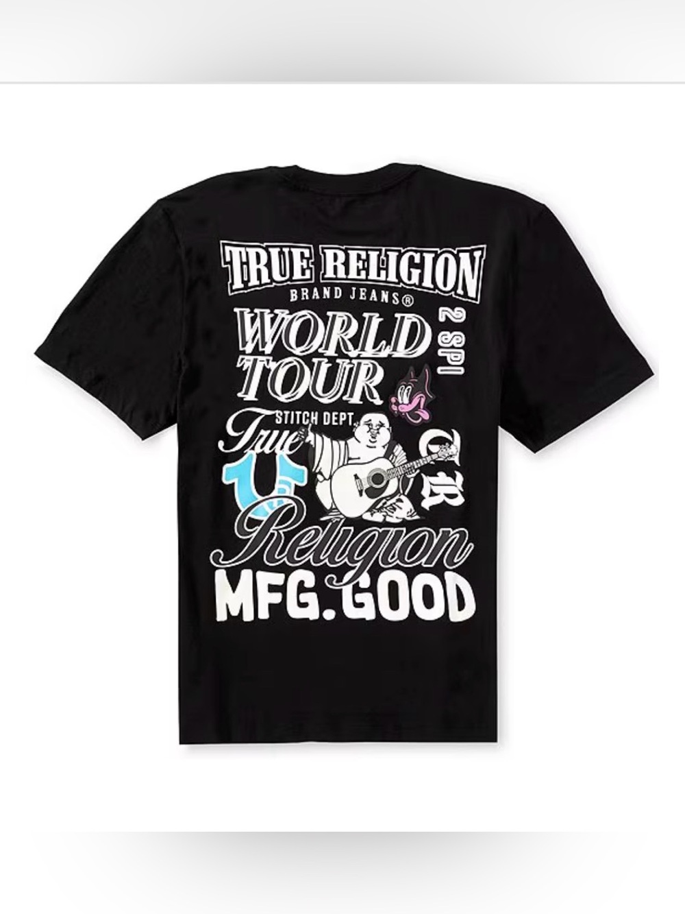 True Religion Black Tee with White‎ & Light Blue Graphic